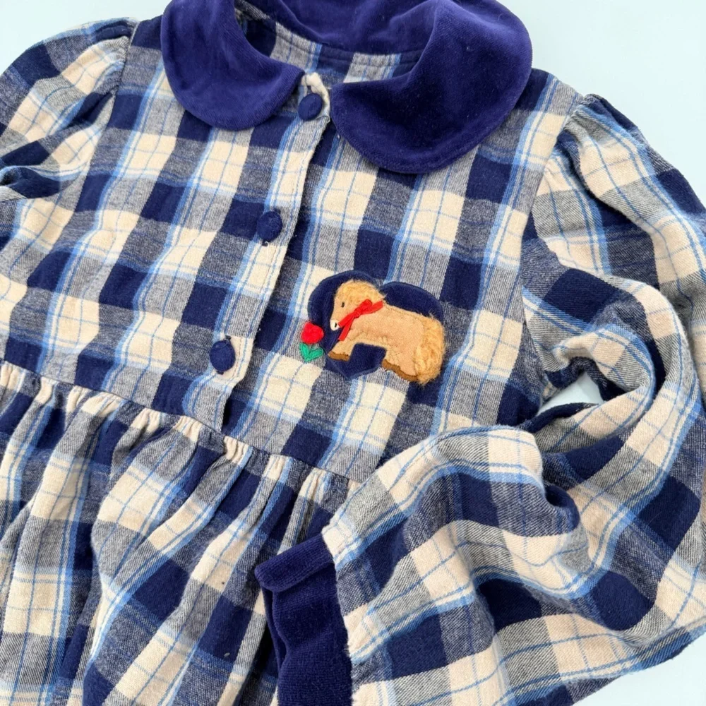 Vintage 90s Horse Plaid Kids Dress Rebecca Raggs Originals Girls 6X